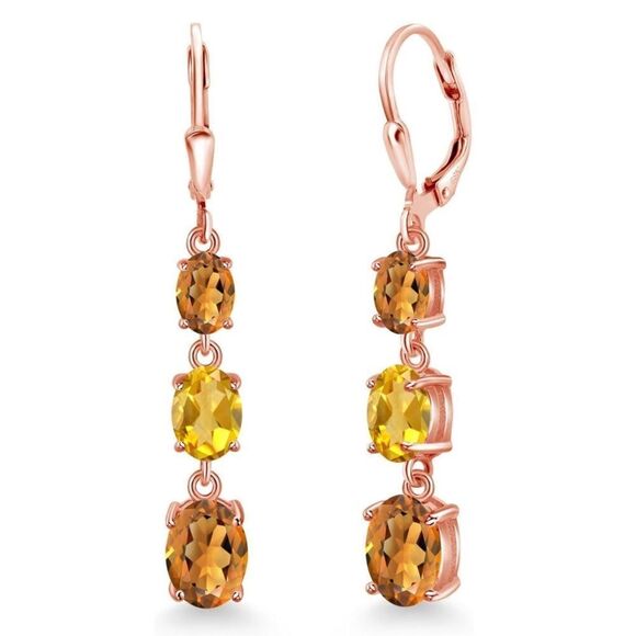 18K Rose Gold with 4.50 Cttw 3 Stone Madeira and Yellow Citrine Drop Earrings